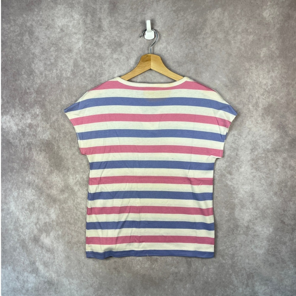 VTG 70s Bay Club by Catalina Striped T-Shirt Top Pink Blue Cream Short Sleeve - Picture 3 of 4